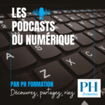 Un clavier avec le titre du podcast